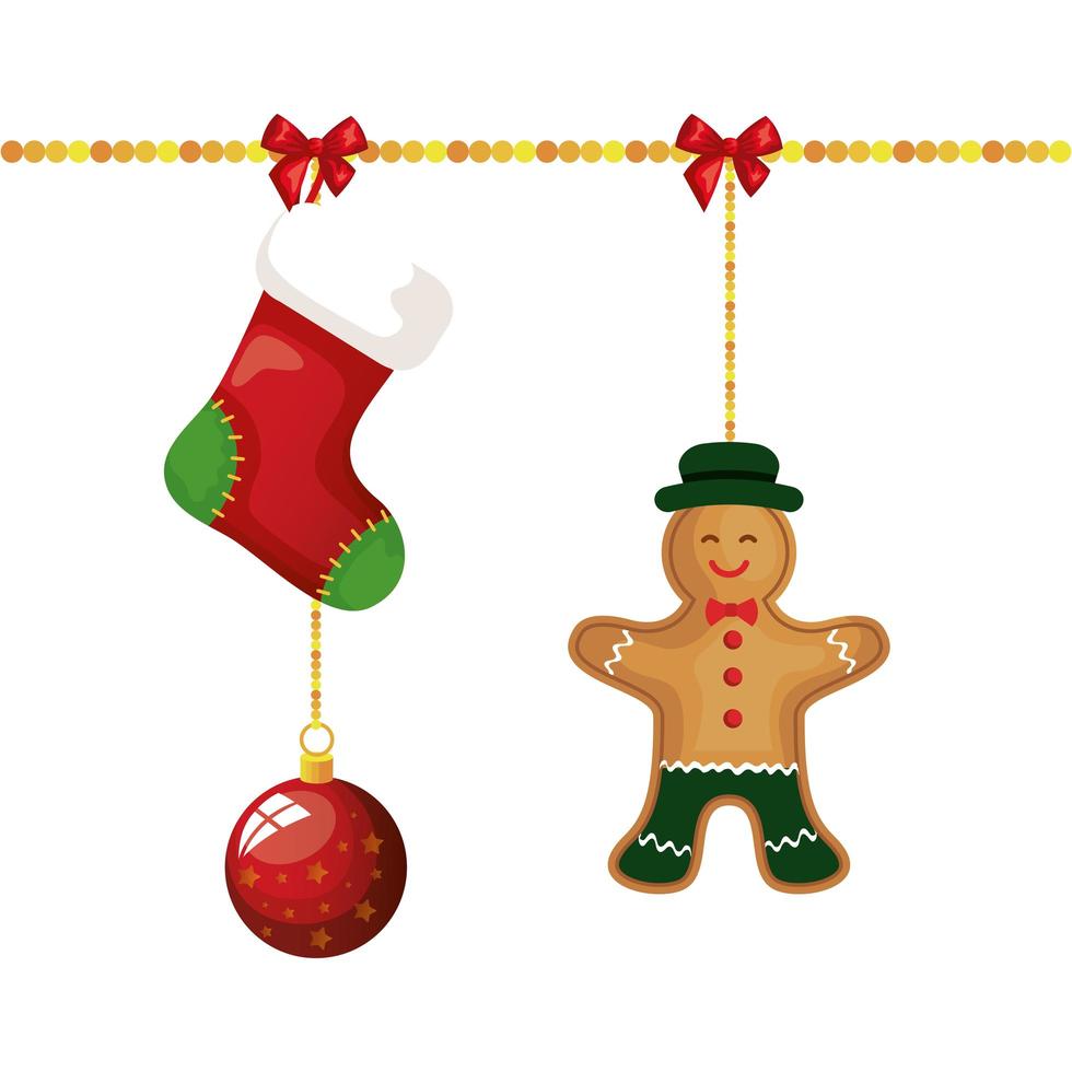 biscuit au gingembre suspendu avec décoration de Noël vecteur