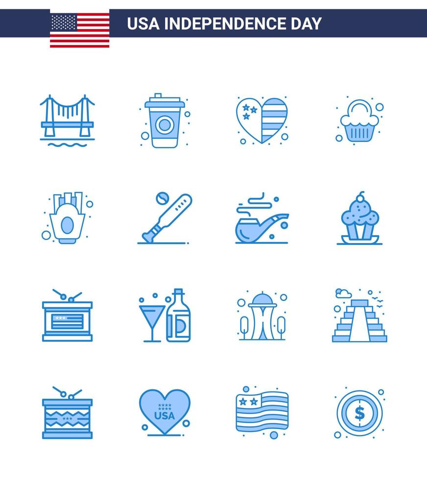 16 panneaux bleus pour la fête de l'indépendance des états-unis frites chips country célébration fête modifiable usa day vector design elements