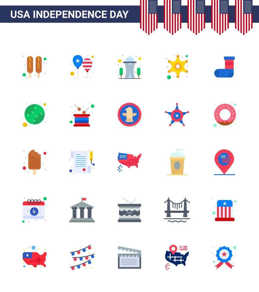 joyeux jour de l'indépendance pack de 25 appartements signes et symboles pour noël panneau de police bâtiment étoiles hommes modifiables usa day vector design elements