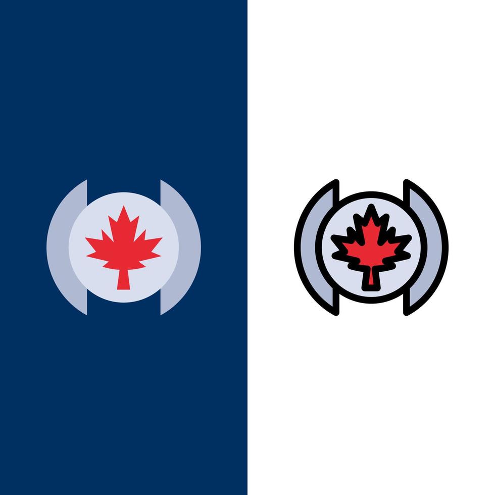 drapeau feuille arbre icônes plat et ligne remplie icône ensemble vecteur fond bleu