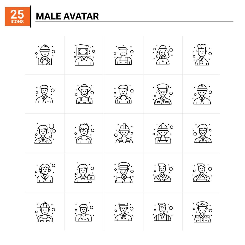 25 icône d'avatar masculin défini fond vectoriel