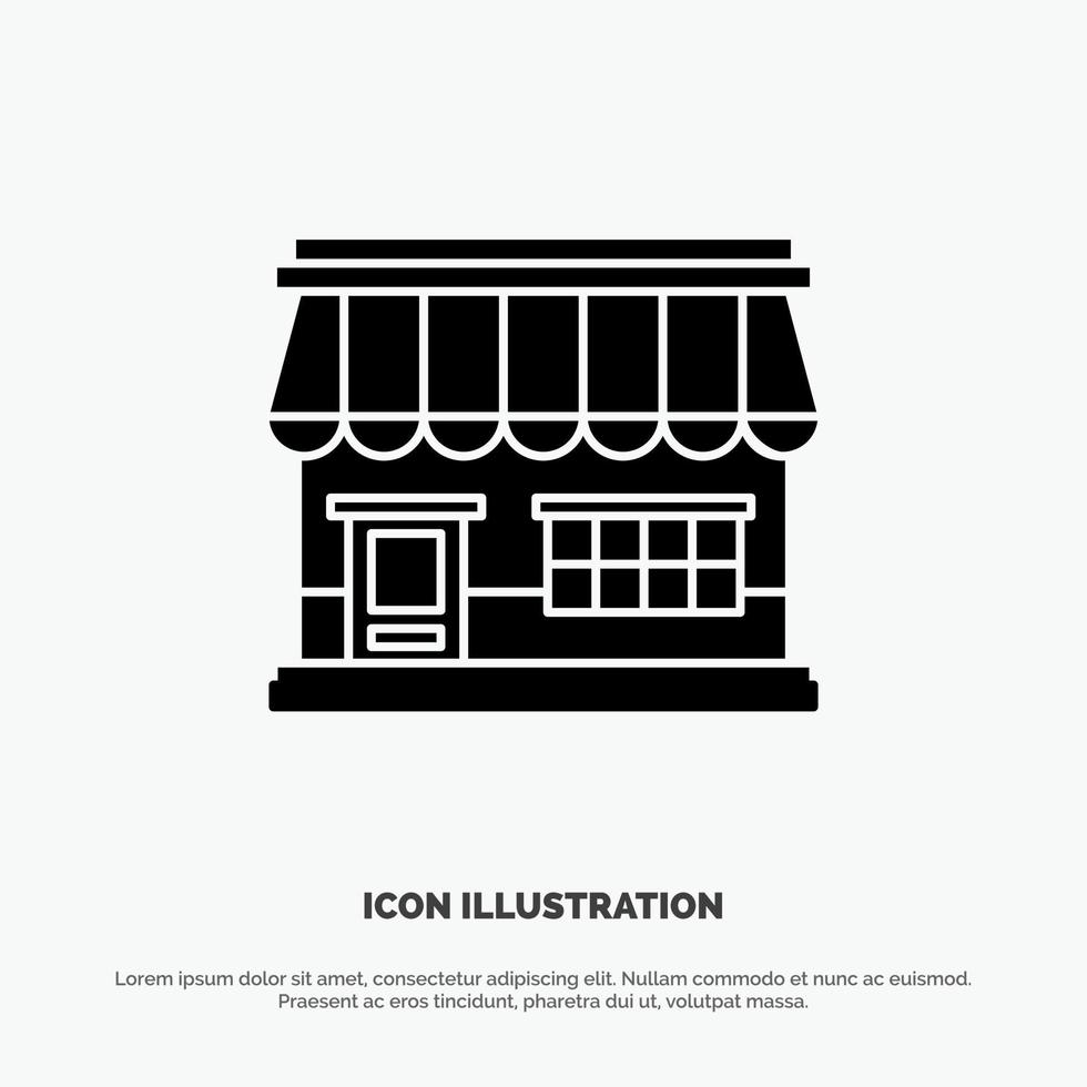 boutique en ligne marché magasin bâtiment solide glyphe icône vecteur