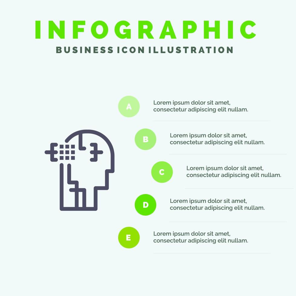 homme humain artificiel tête solide icône infographie 5 étapes présentation fond vecteur