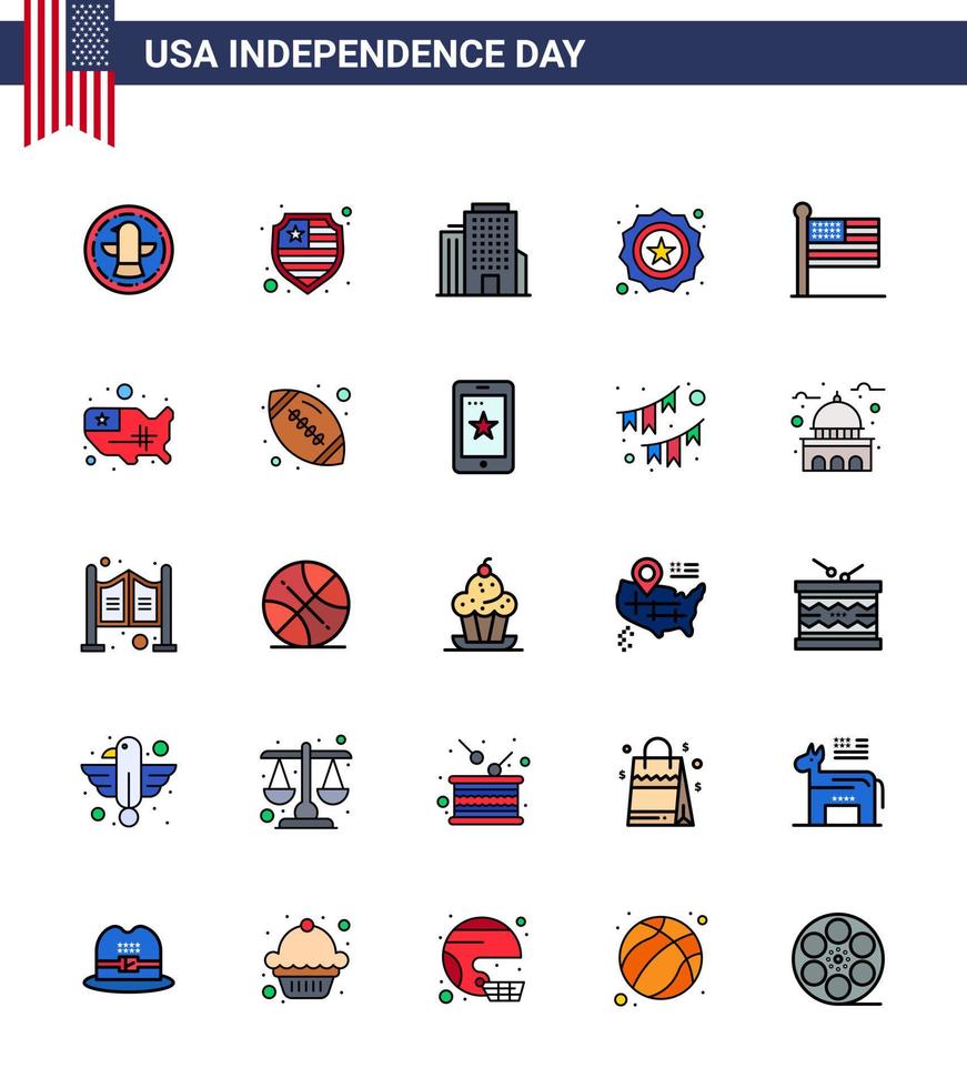 25 icônes créatives des états-unis signes d'indépendance modernes et symboles du 4 juillet des états-unis insigne de drapeau de bureau modifiables éléments de conception de vecteur de jour des états-unis