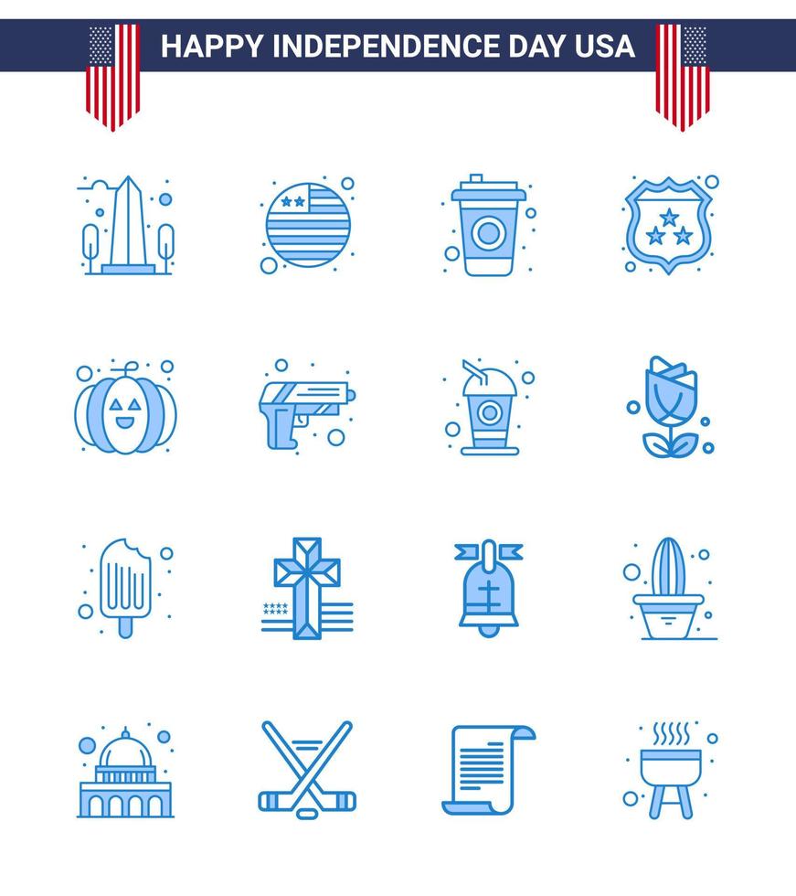 gros pack de 16 usa joyeux jour de l'indépendance usa vector blues et symboles modifiables du festival bouteille de nourriture police sécurité modifiable usa day vector design elements