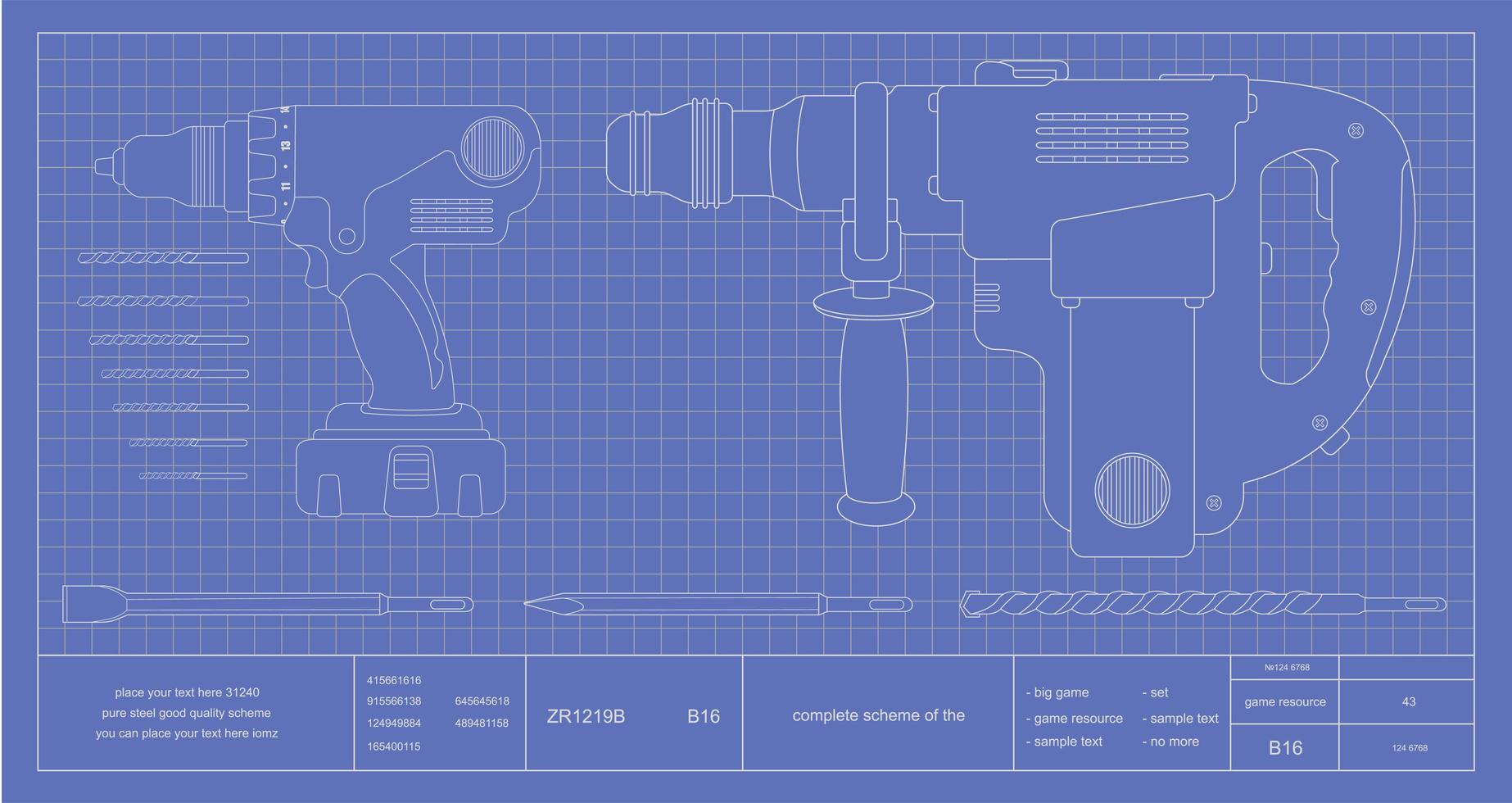 plan d'ingénieur perceuse, perceuse à percussion et mèches vecteur