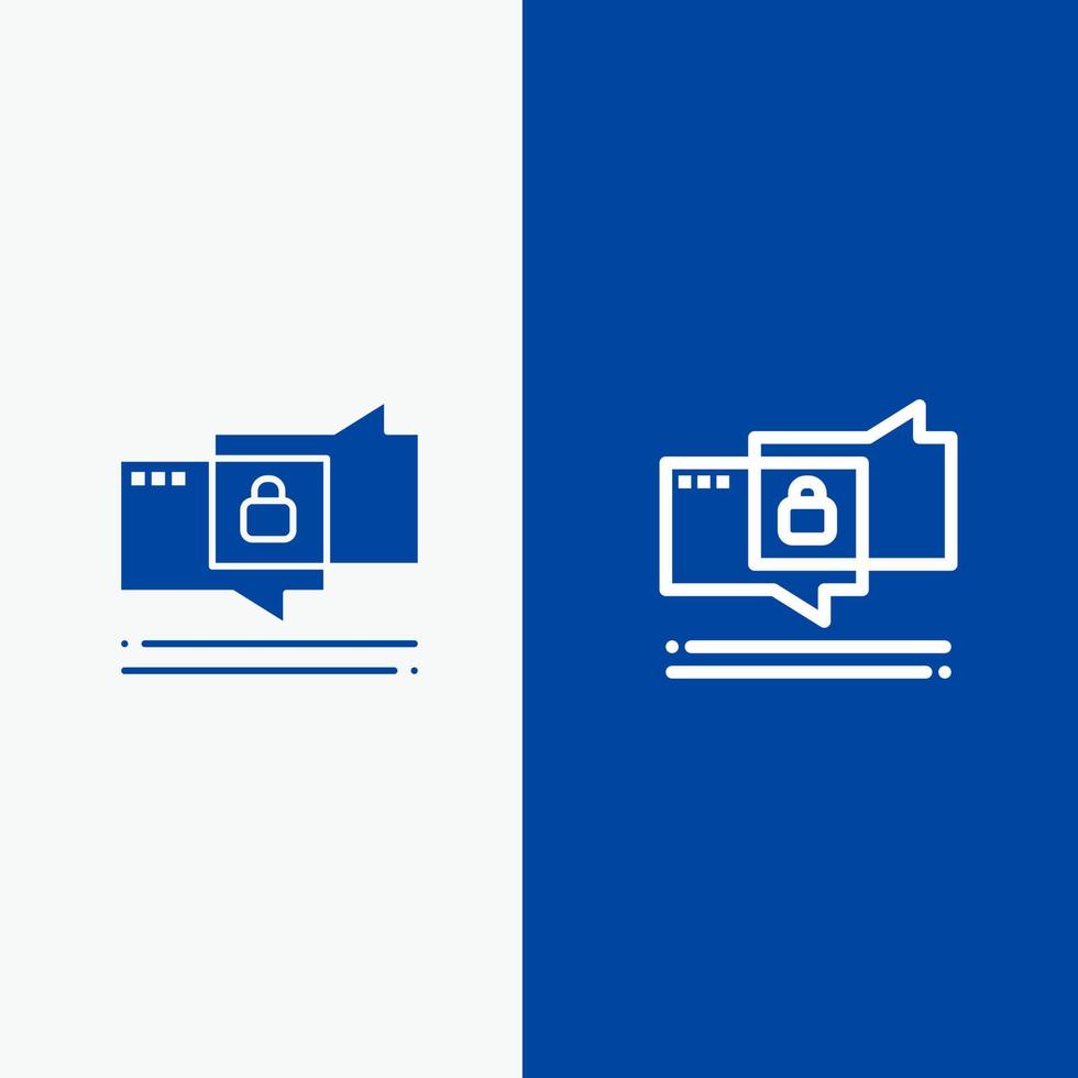 chat chat sécurité ligne sécurisée et glyphe icône solide bannière bleue ligne et glyphe icône solide bannière bleue vecteur