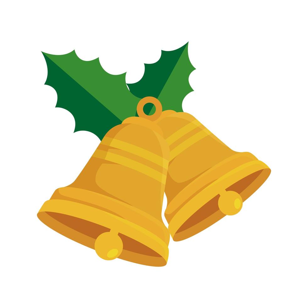 cloches de Noël avec icône isolé de feuilles vecteur