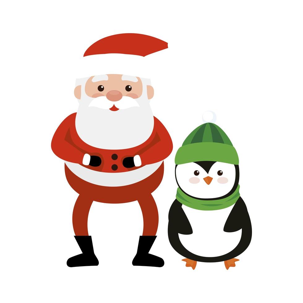 joyeux noël père noël avec pingouin vecteur