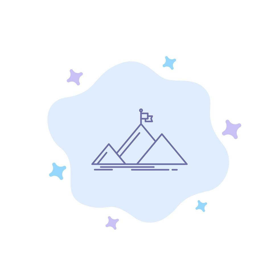 icône bleue du drapeau de sommet de montagne de succès sur fond de nuage abstrait vecteur