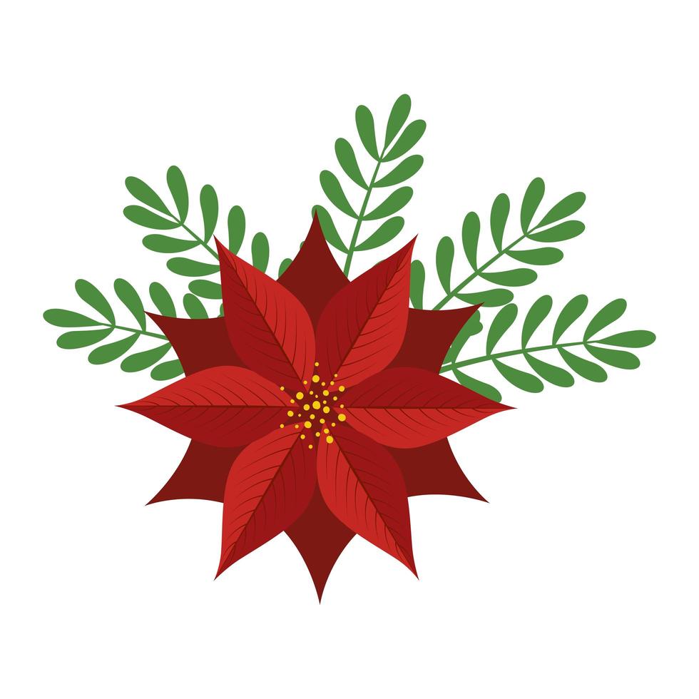 fleur décorative de noël avec des feuilles vecteur