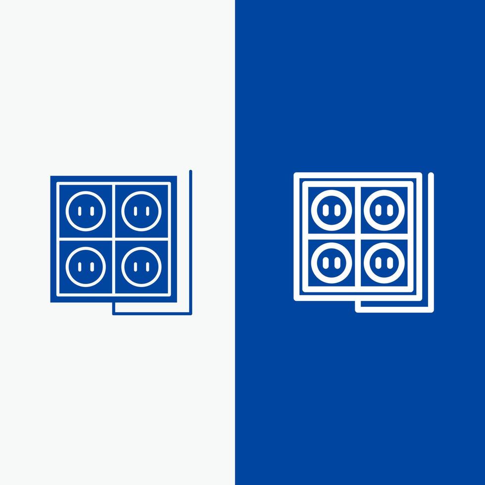 construction de bâtiments prise de courant outil ligne et glyphe icône solide bannière bleue ligne et glyphe icône solide bannière bleue vecteur