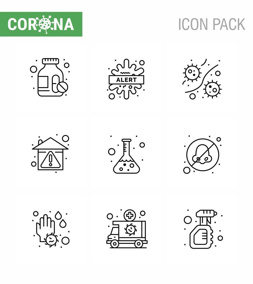ensemble d'icônes covid19 pour l'infographie pack de 9 lignes telles que rester à la maison prévenir les virus d'hygiène des bactéries coronavirus viral 2019nov éléments de conception de vecteur de maladie