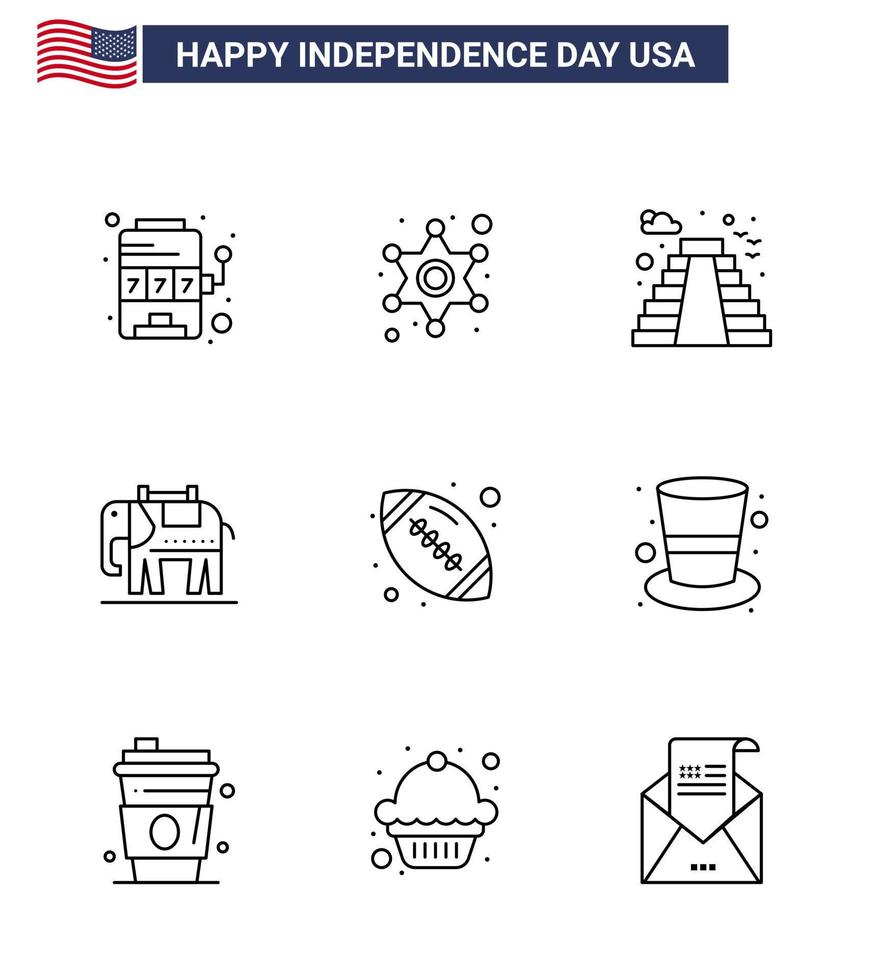 gros pack de 9 usa joyeux jour de l'indépendance usa lignes vectorielles et symboles modifiables de ballon de sport américain usa elephent modifiable usa day vector design elements