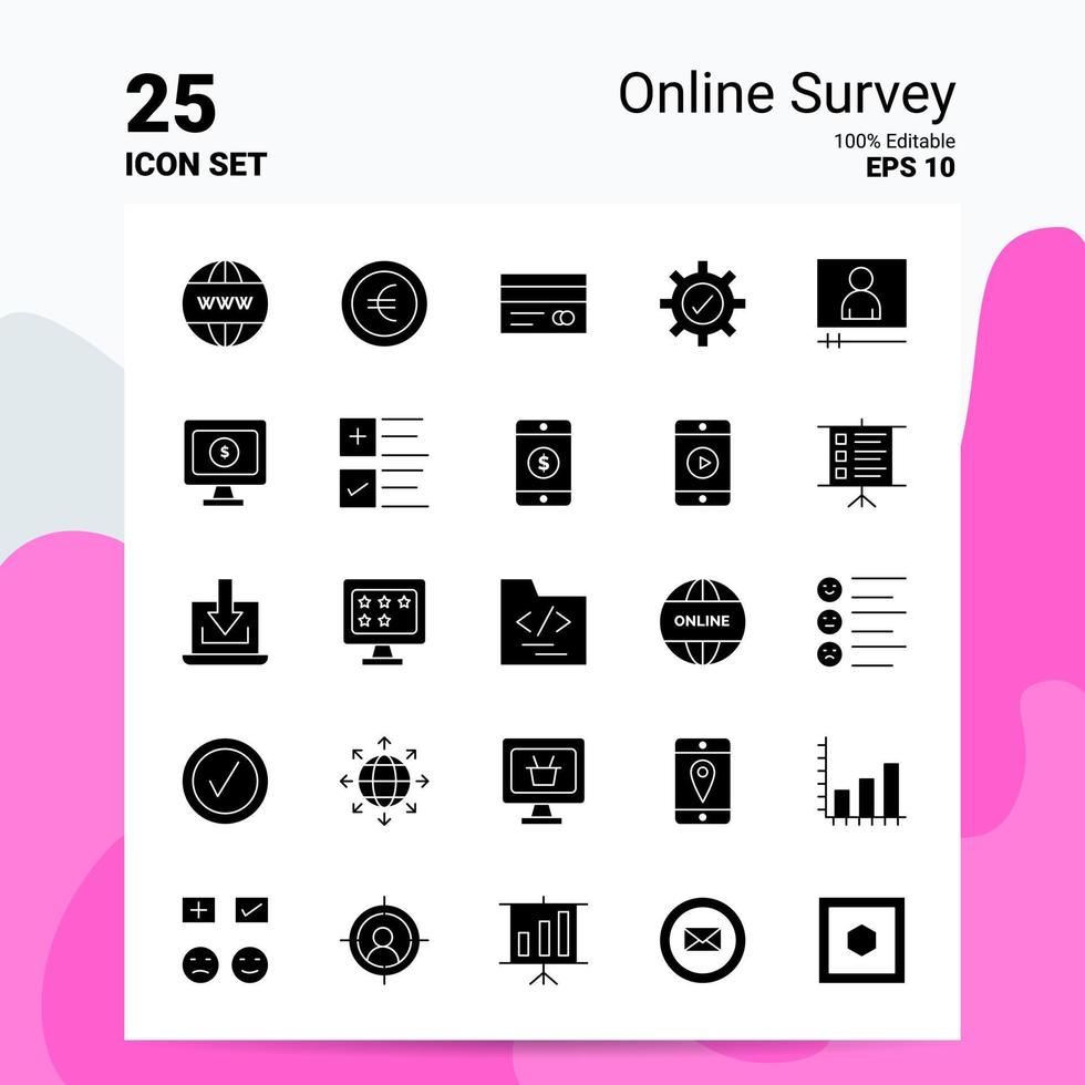 25 jeu d'icônes d'enquête en ligne 100 fichiers eps modifiables 10 idées de concept de logo d'entreprise conception d'icône de glyphe solide vecteur
