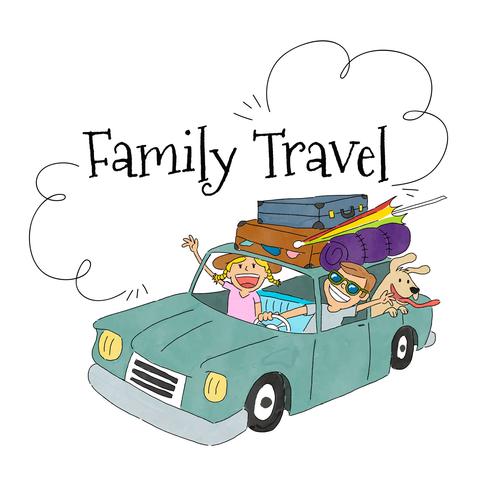 Scène de voyage avec la famille à l'intérieur d'une voiture avec des bagages à voyager vecteur