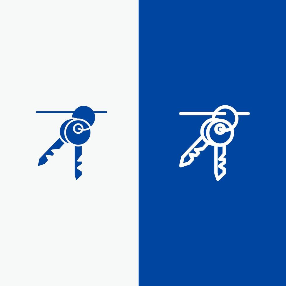 ligne de clés de chambre d'hôtel et bannière bleue d'icône solide de glyphe vecteur
