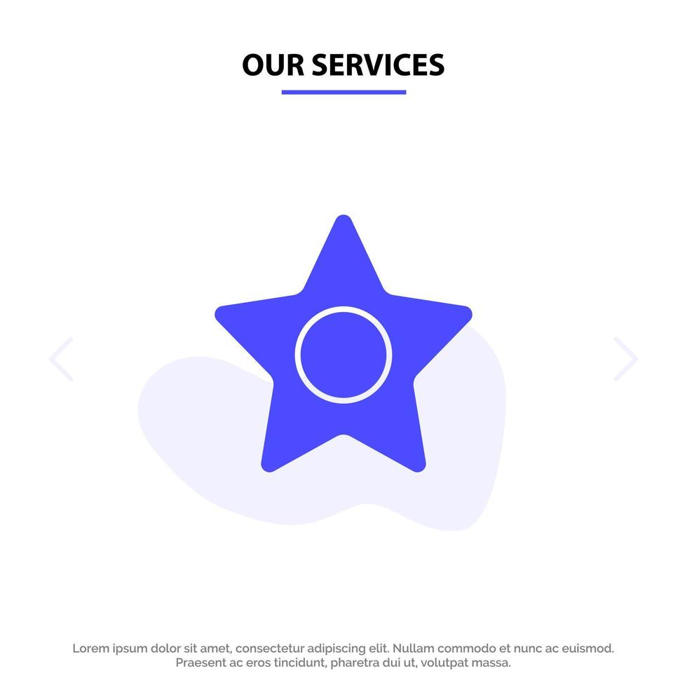 nos services star media studio icône de glyphe solide modèle de carte web vecteur