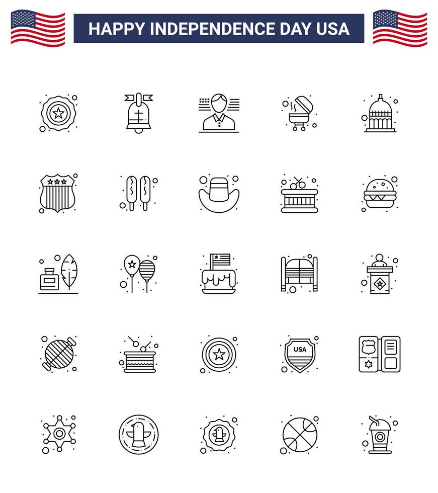 pack d'icônes vectorielles stock de jour américain 25 signes et symboles de ligne pour insigne statehouse américain indianapolis grill éléments de conception vectoriels modifiables usa day vecteur