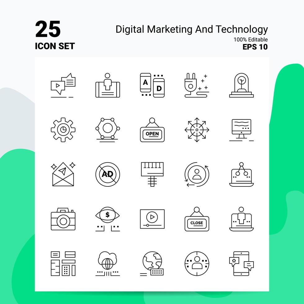 25 jeu d'icônes de marketing numérique et de technologie 100 fichiers eps modifiables 10 idées de concept de logo d'entreprise conception d'icône de ligne vecteur