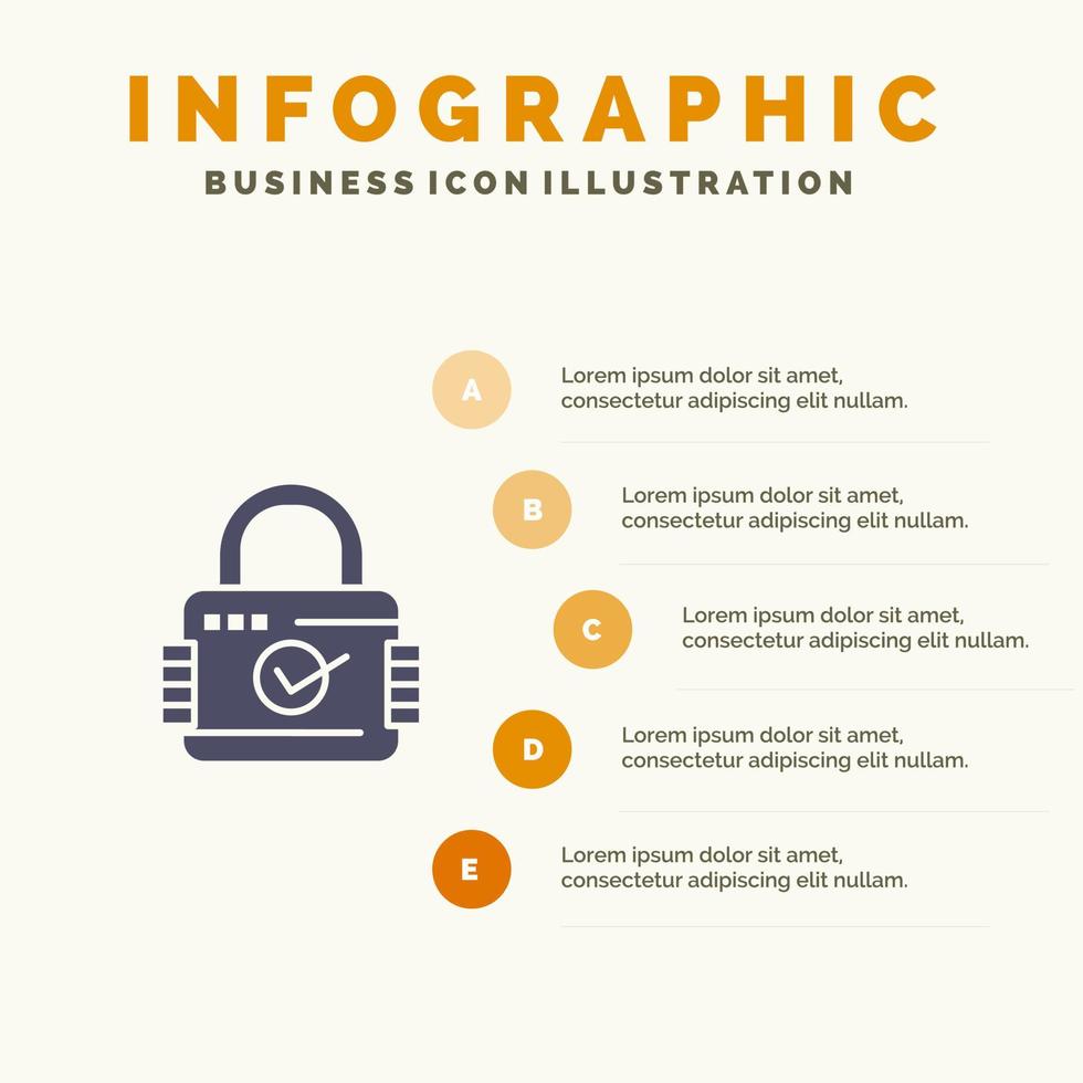 verrouiller cadenas sécurité sécurisé solide icône infographie 5 étapes présentation arrière-plan vecteur