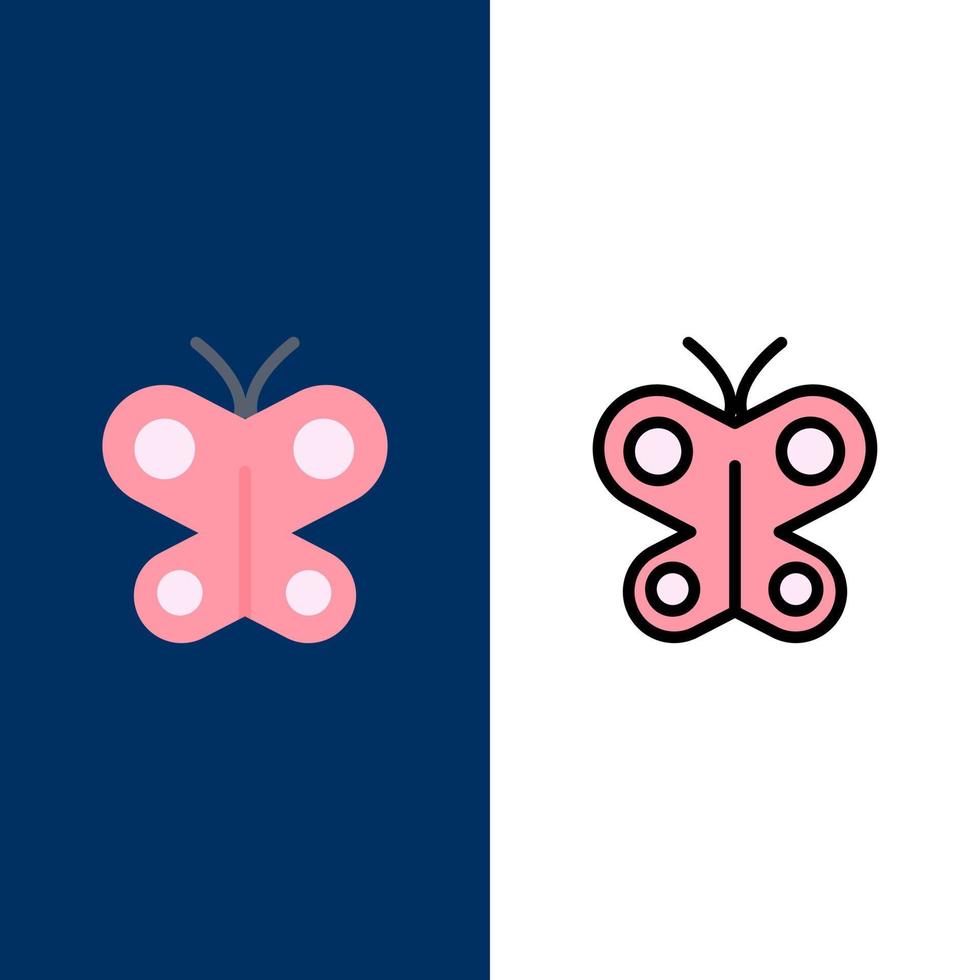 papillon mouche insecte printemps icônes plat et ligne remplie icône ensemble vecteur fond bleu