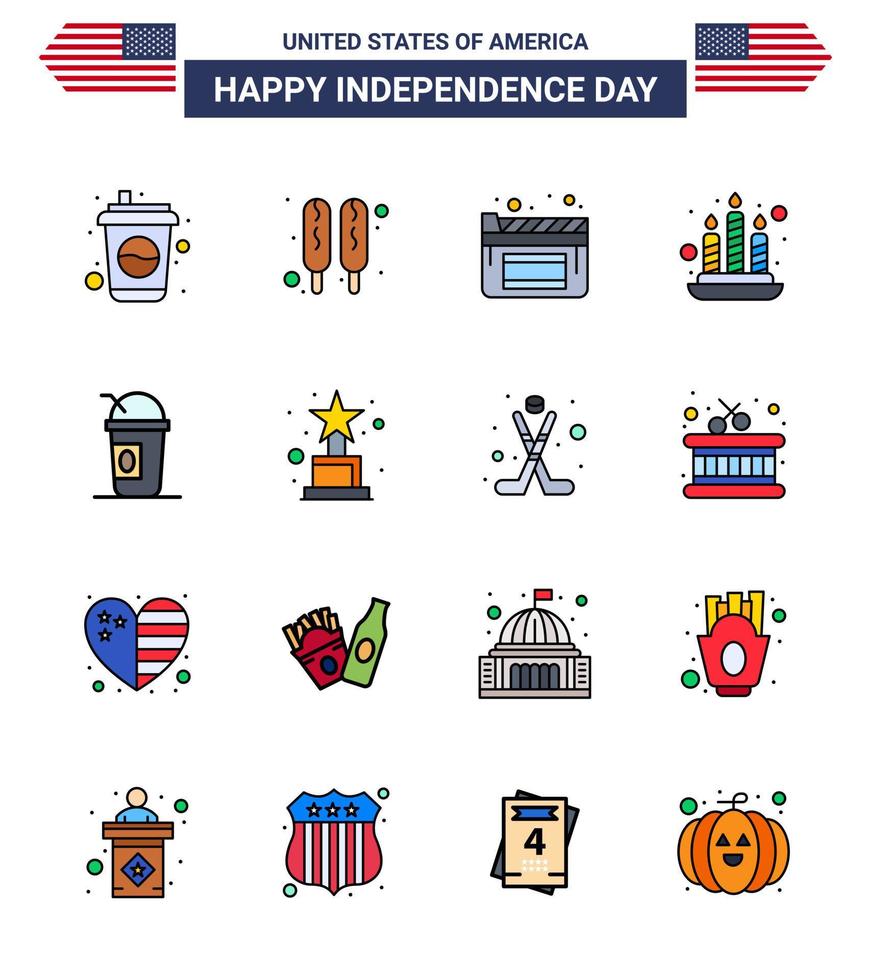 ensemble de 16 icônes de la journée des états-unis symboles américains signes de la fête de l'indépendance pour la réalisation films de limonade lumière américaine modifiable éléments de conception vectorielle de la journée des états-unis vecteur