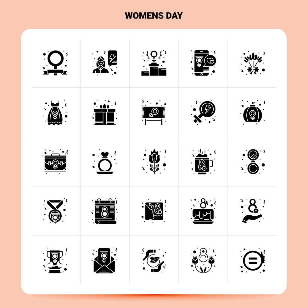 solide 25 womens day icon set vector glyph style design icônes noires set web et mobile business ideas design illustration vectorielle