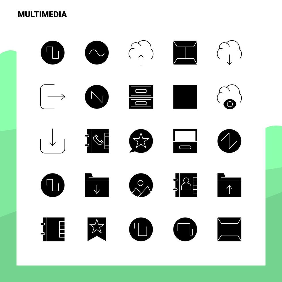 25 jeu d'icônes multimédia modèle d'illustration vectorielle d'icône de glyphe solide pour des idées web et mobiles pour une entreprise vecteur