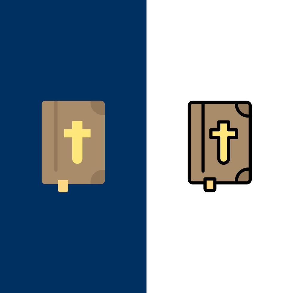 livre bible icônes de vacances de pâques plat et ligne remplie icône ensemble vecteur fond bleu
