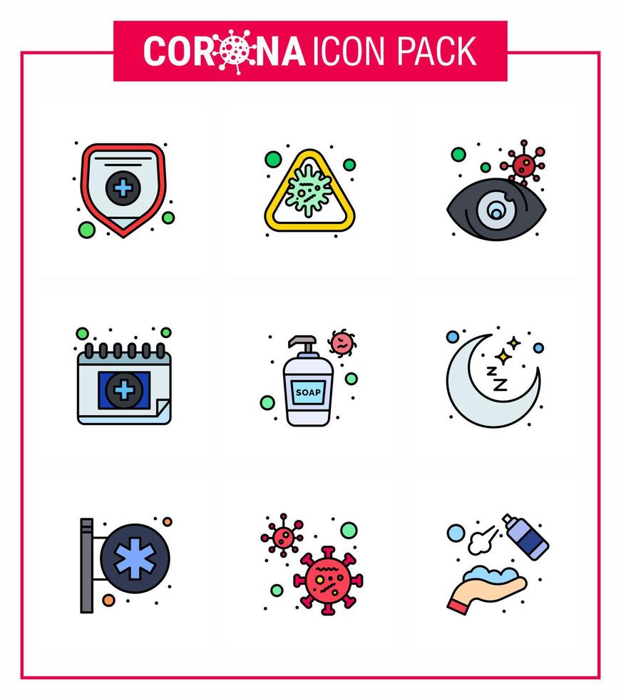 ensemble simple de covid19 protection bleu 25 icône pack icône inclus crème schudule oeil rendez-vous médical coronavirus viral 2019nov maladie vecteur éléments de conception
