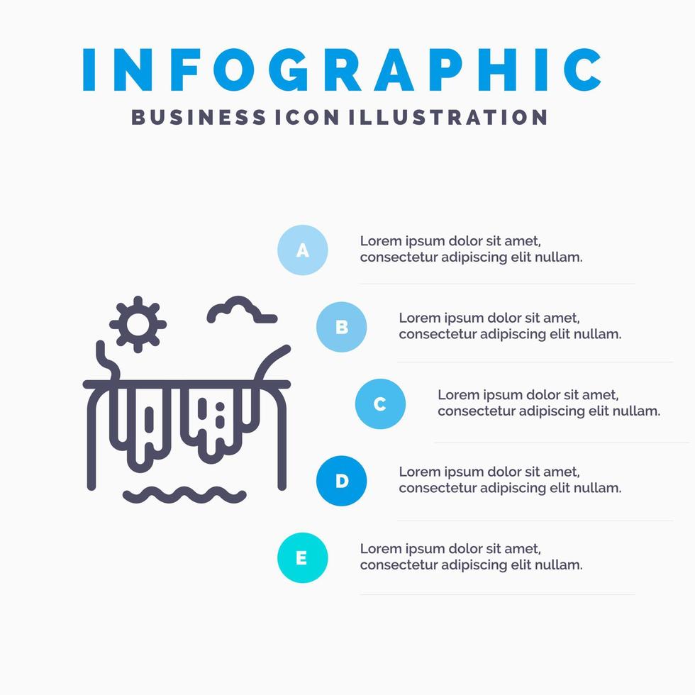 montagne rivière soleil canada ligne icône avec 5 étapes présentation infographie fond vecteur