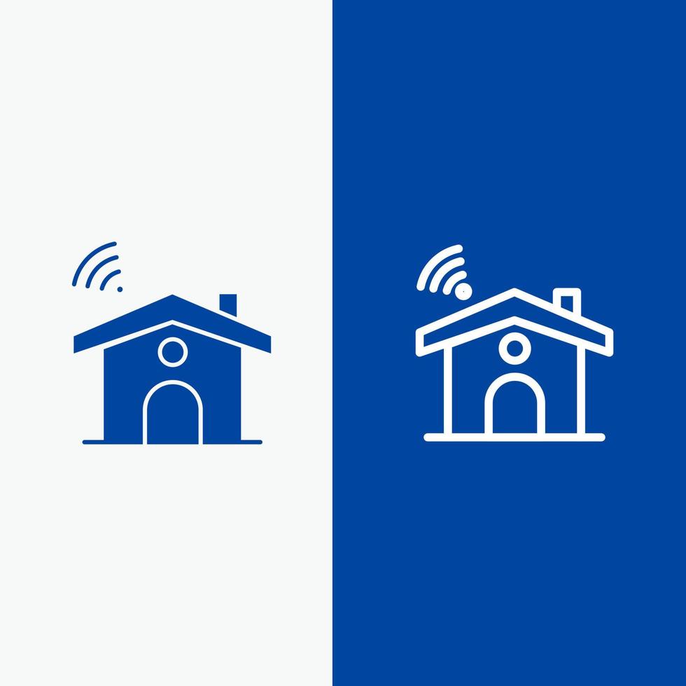 signal de service wifi maison ligne et glyphe icône solide bannière bleue ligne et glyphe icône solide bannière bleue vecteur