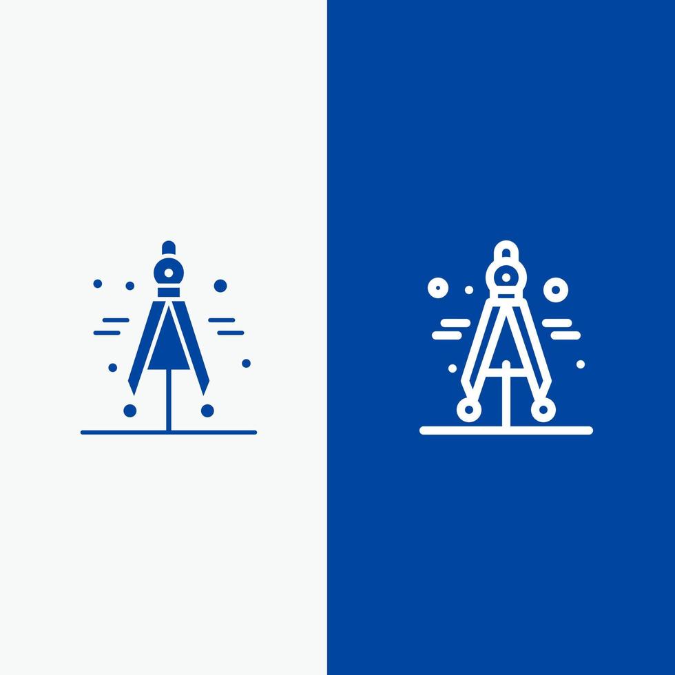 diviseur de boussole science ligne et glyphe icône solide bannière bleue ligne et glyphe icône solide bannière bleue vecteur