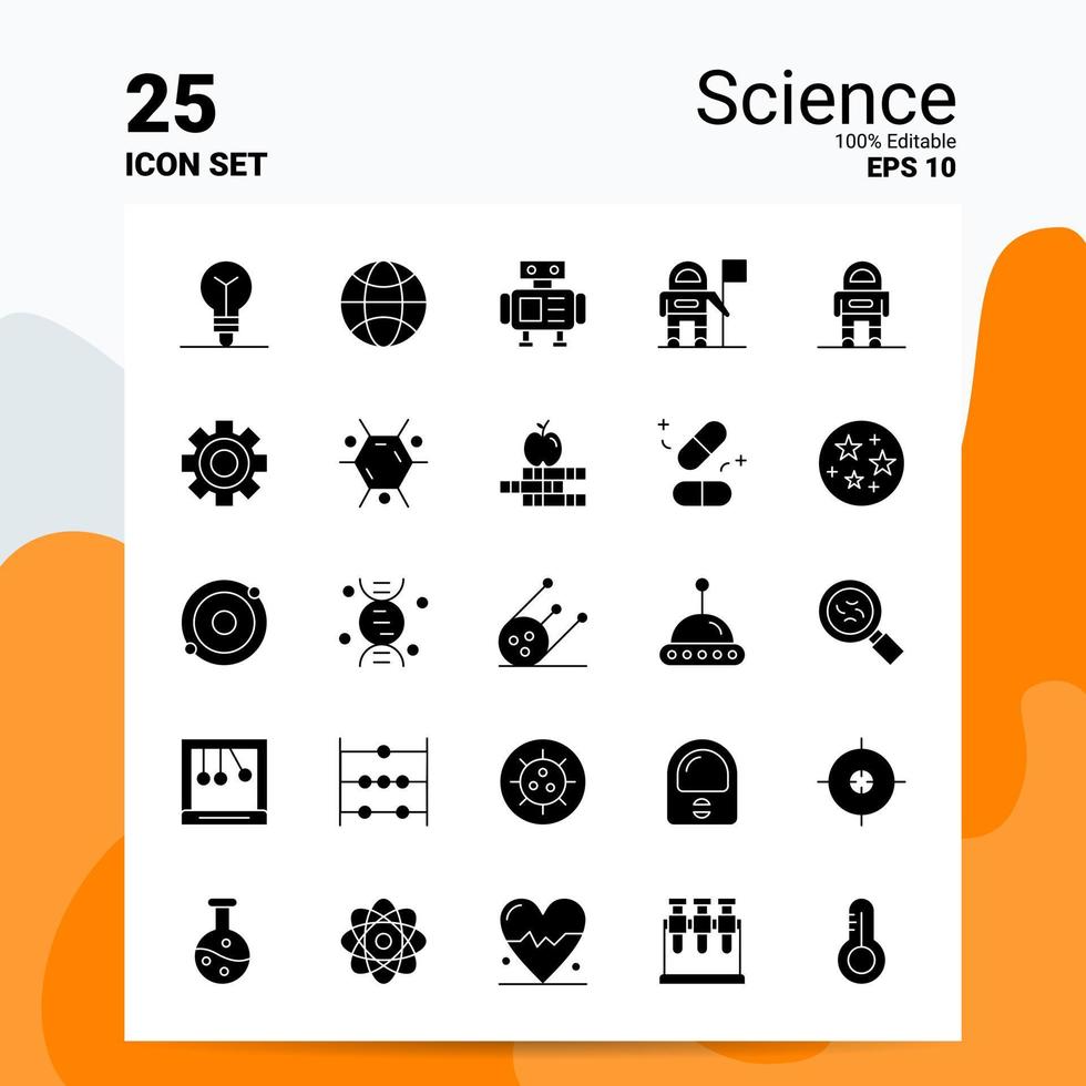 25 jeu d'icônes scientifiques 100 fichiers eps modifiables 10 idées de concept de logo d'entreprise conception d'icône de glyphe solide vecteur