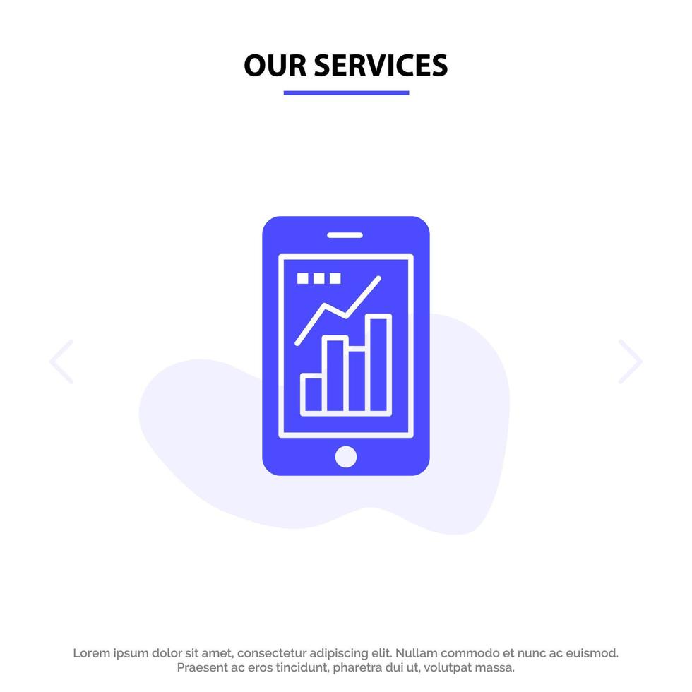 nos services graphique analytique info graphique mobile graphique mobile icône de glyphe solide modèle de carte web vecteur