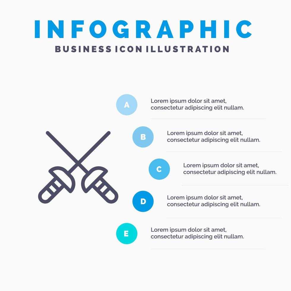 icône de ligne de sport de sabre d'escrime avec fond d'infographie de présentation en 5 étapes vecteur