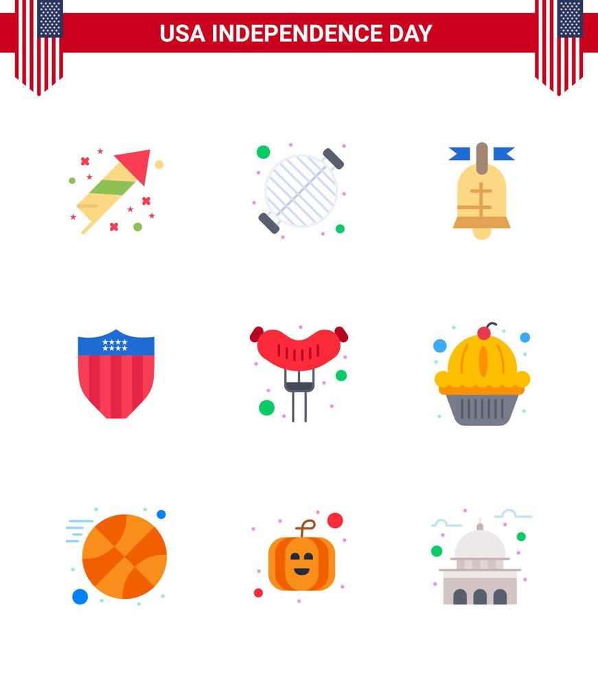 groupe de 9 appartements pour le jour de l'indépendance des états-unis d'amérique tels que le bouclier de fête de la sécurité alimentaire usa modifiable usa day vector design elements