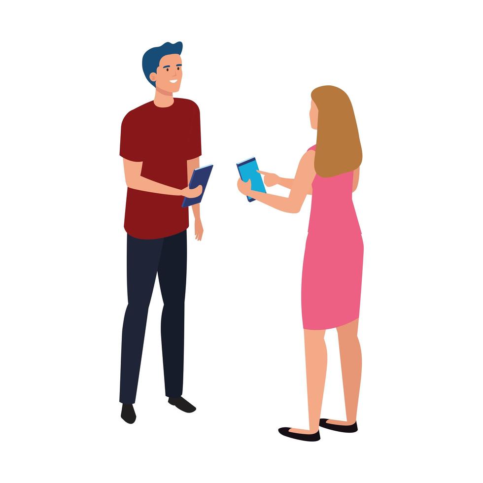 femme et homme avec la conception de vecteur de smartphone