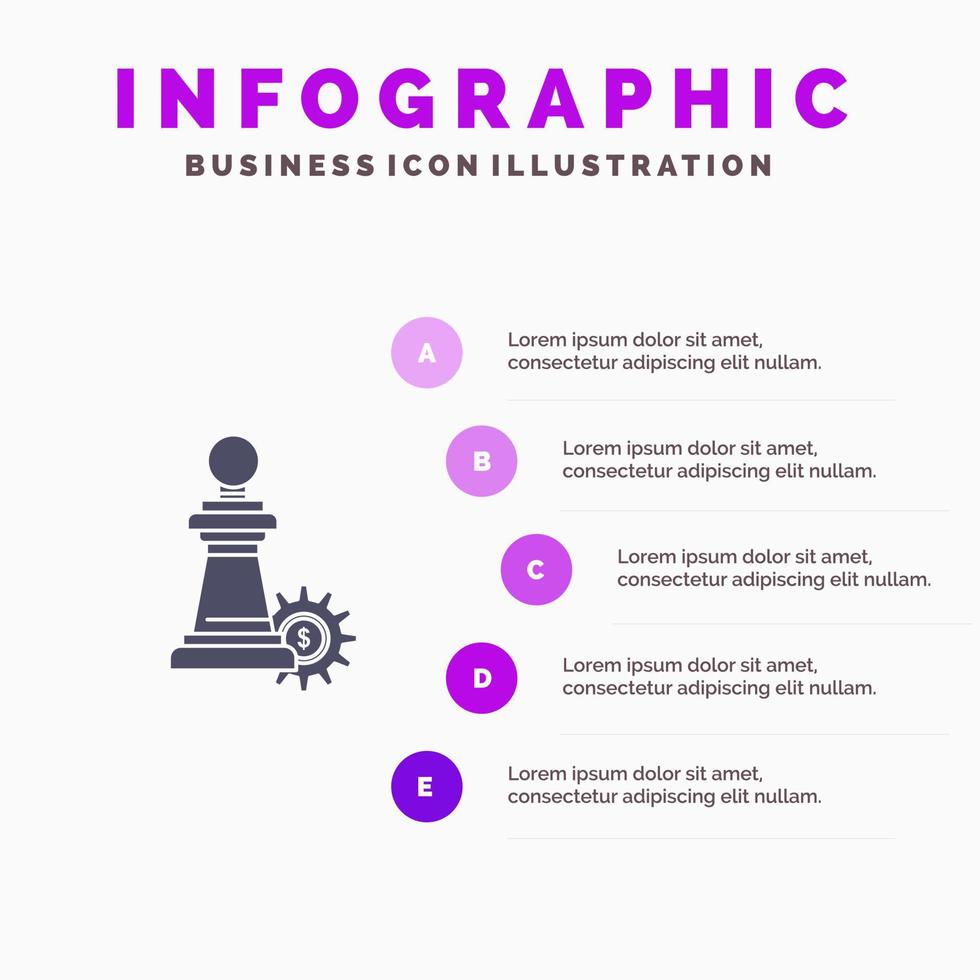 stratégie d'entreprise d'échecs succès solide icône infographie 5 étapes présentation arrière-plan vecteur