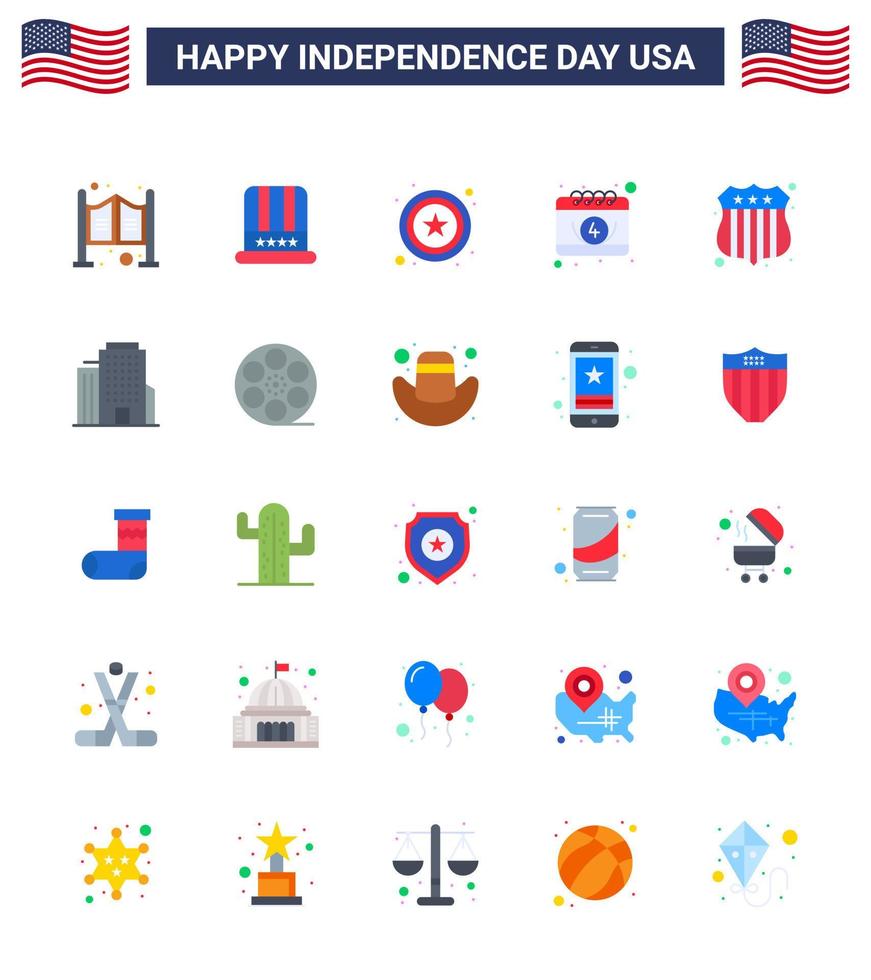 gros pack de 25 usa joyeux jour de l'indépendance usa vecteur appartements et symboles modifiables de l'insigne de police usa police jour calendrier modifiable usa day vector design elements