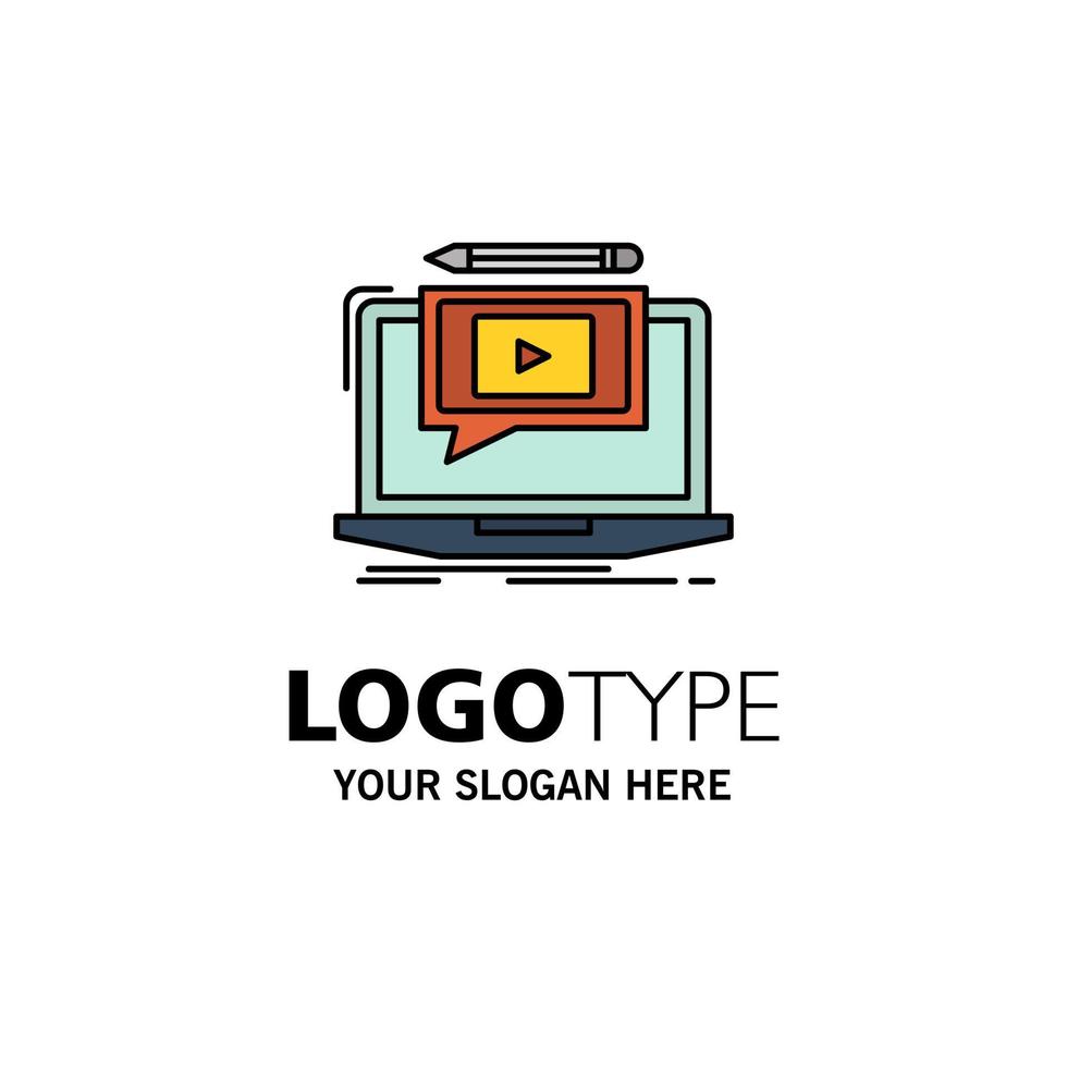 tutoriel d'écran de lecteur d'ordinateur portable modèle de logo d'entreprise vidéo couleur plate vecteur