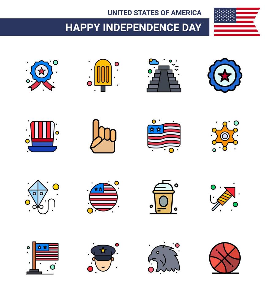 joyeux jour de l'indépendance 16 pack d'icônes de lignes remplies à plat pour le web et l'impression presidents day building usa drink modifiable usa day vector design elements