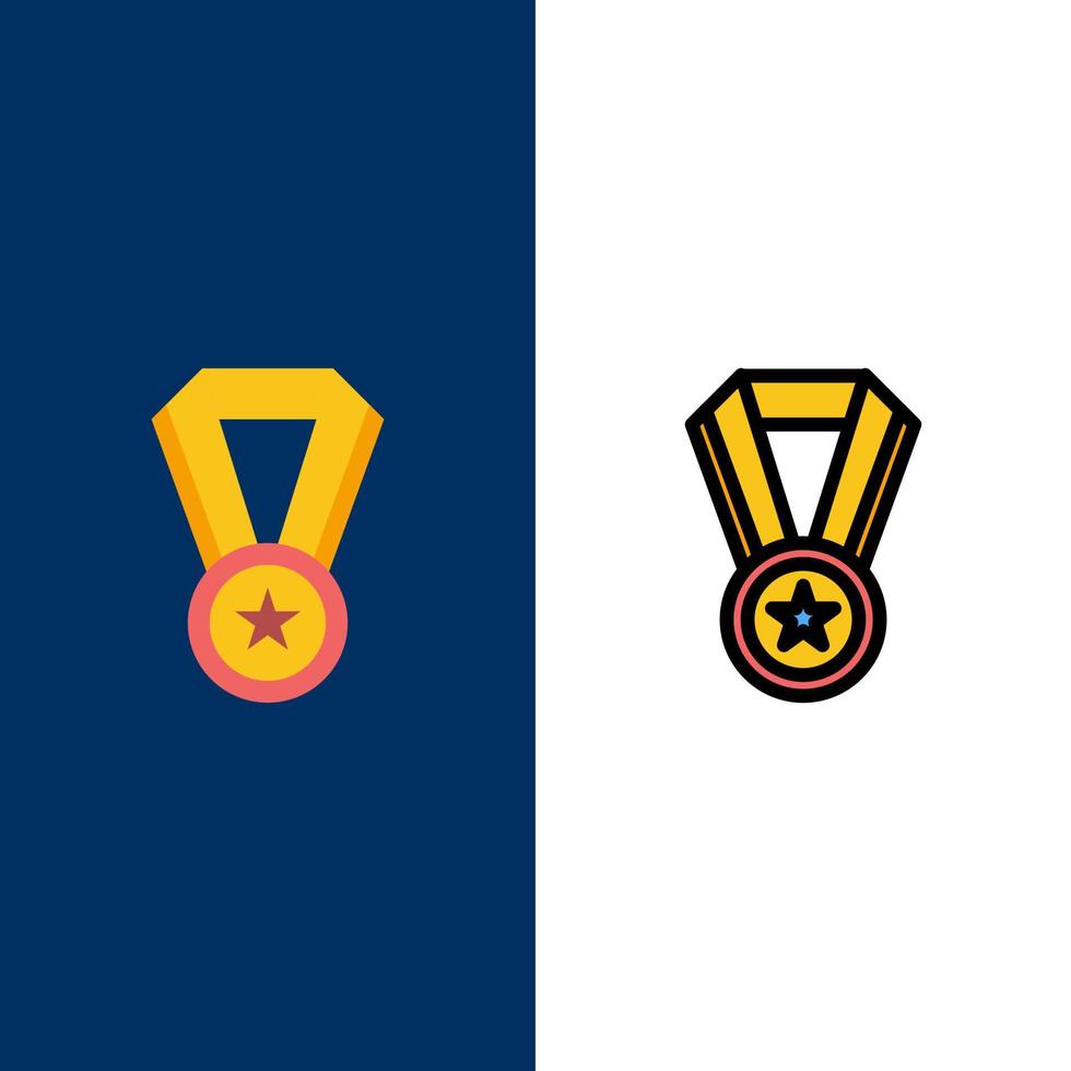 icônes de médaille d'éducation de réussite plat et ligne remplie icône ensemble vecteur fond bleu