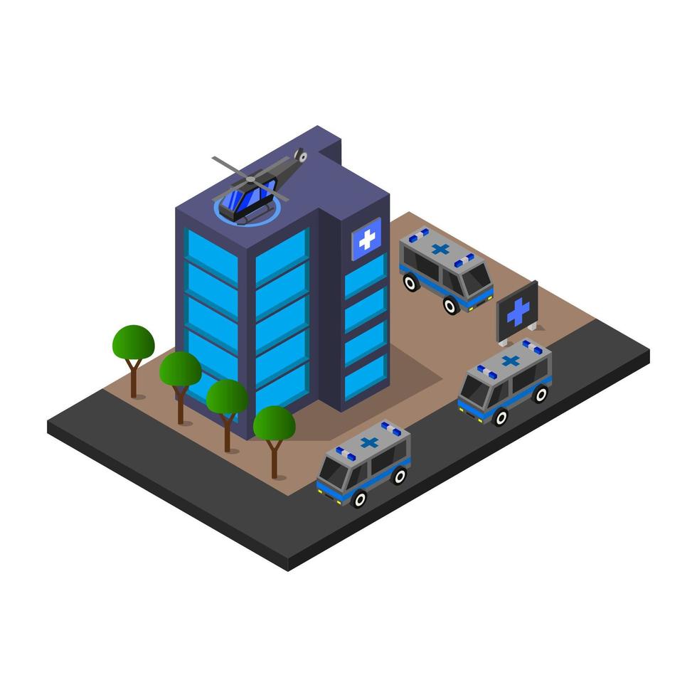 hôpital isométrique illustré sur fond blanc vecteur