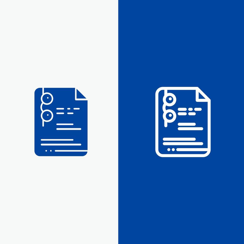 fichier document école éducation ligne et glyphe icône solide bannière bleue ligne et glyphe icône solide bannière bleue vecteur