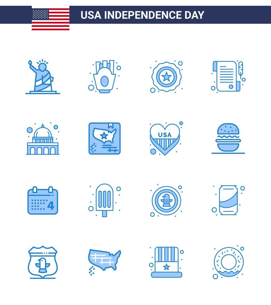 ensemble de 16 icônes de la journée des états-unis symboles américains signes de la fête de l'indépendance pour les états-unis vecteur