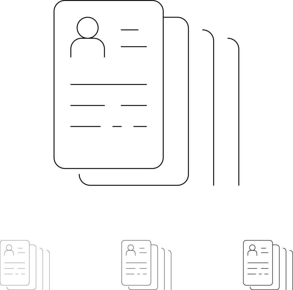 document trouver recherche d'emploi jeu d'icônes de ligne noire audacieuse et mince vecteur