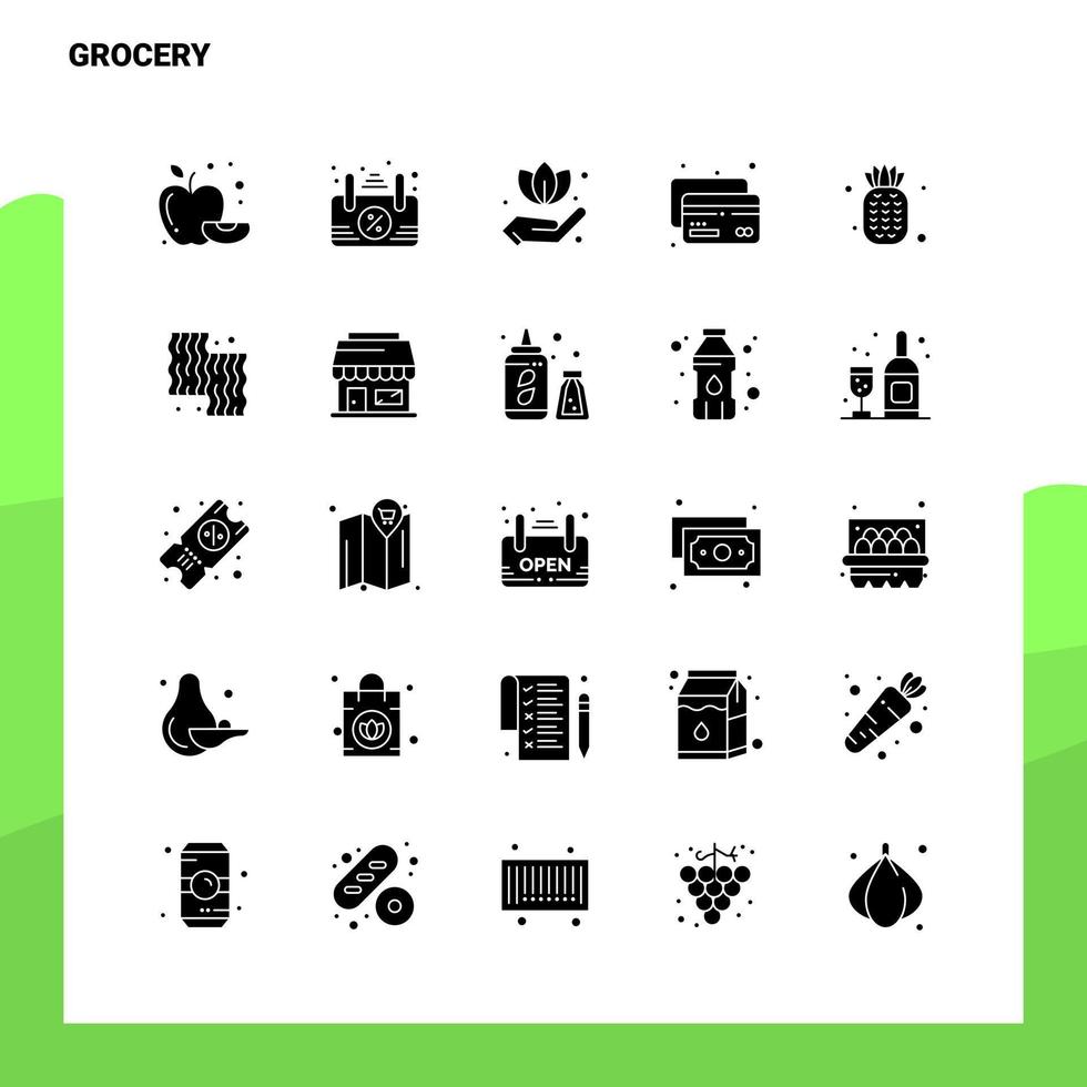 25 jeu d'icônes d'épicerie modèle d'illustration vectorielle d'icône de glyphe solide pour des idées web et mobiles pour une entreprise commerciale vecteur