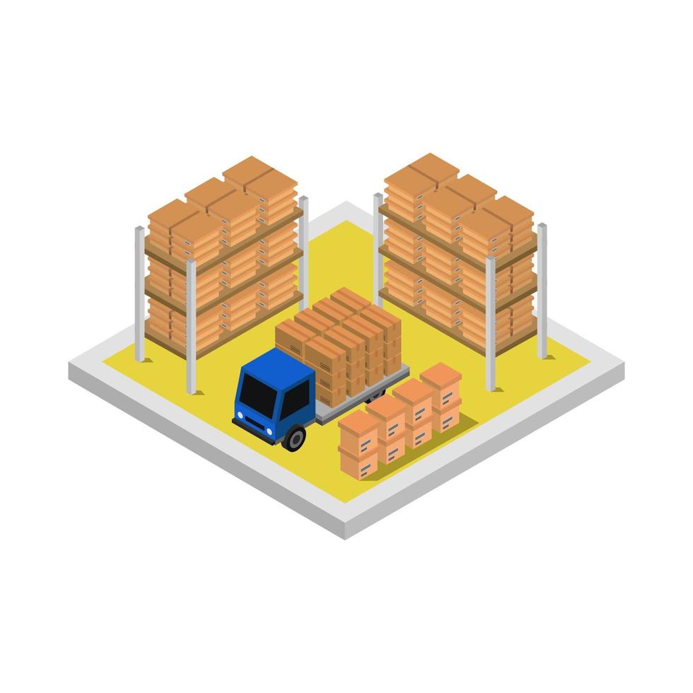 entrepôt isométrique illustré sur fond blanc vecteur